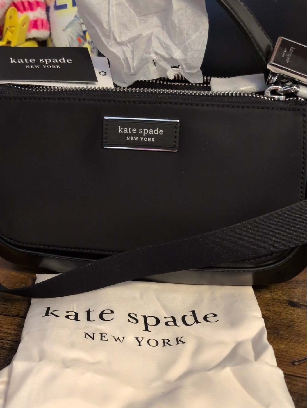 KATE SPADE Black Crossbody with Silver Hardware Nylon/ Leather W Cover Bag NWT